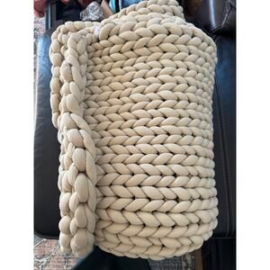 Comfrt Cuddlecloud 20Lb Weighted Hand-Knitted Blanket-OAT-Khaki- 45 x 74 inches